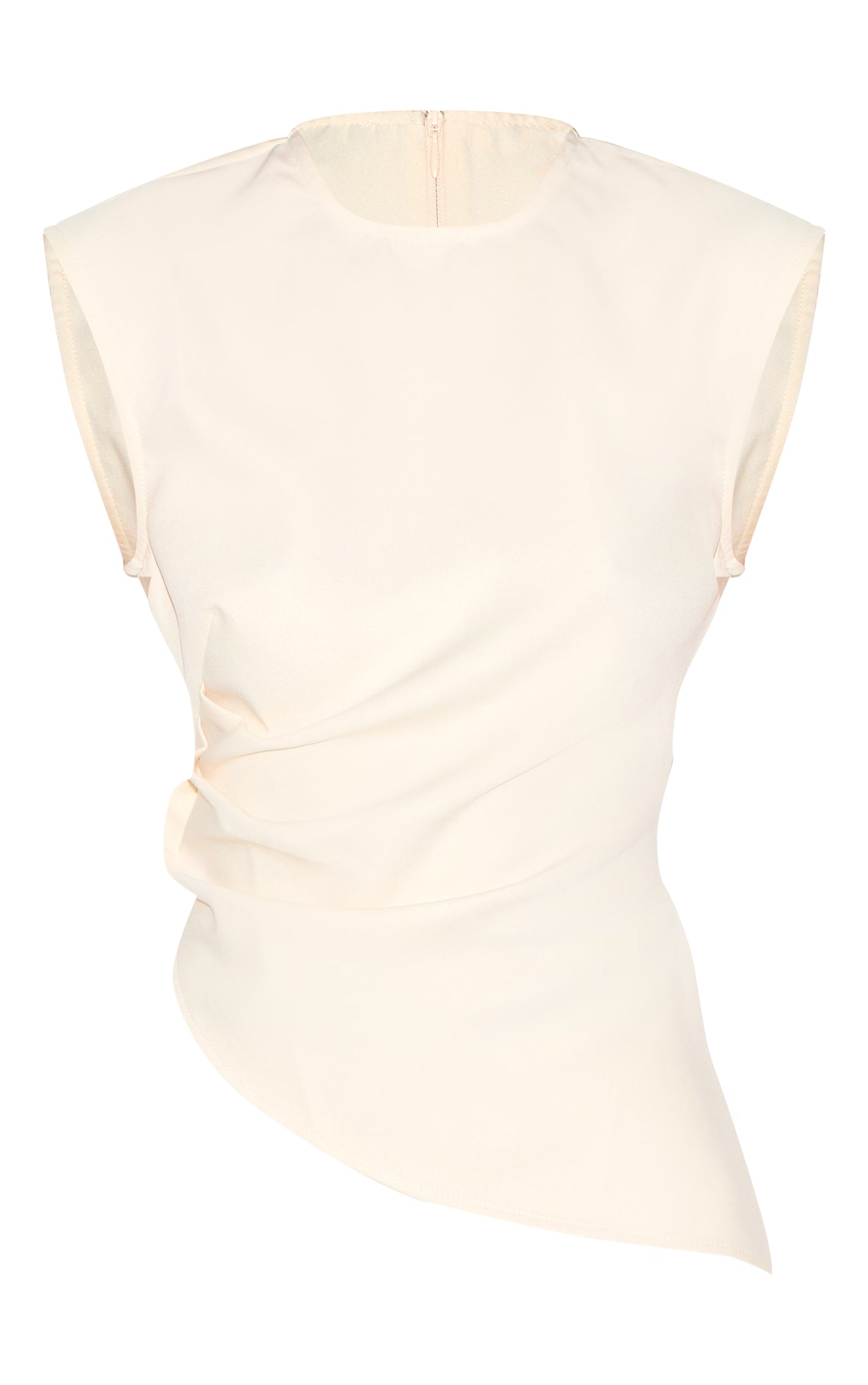Cream Tailored Side Ruched Asymmetric Hem Longline Top