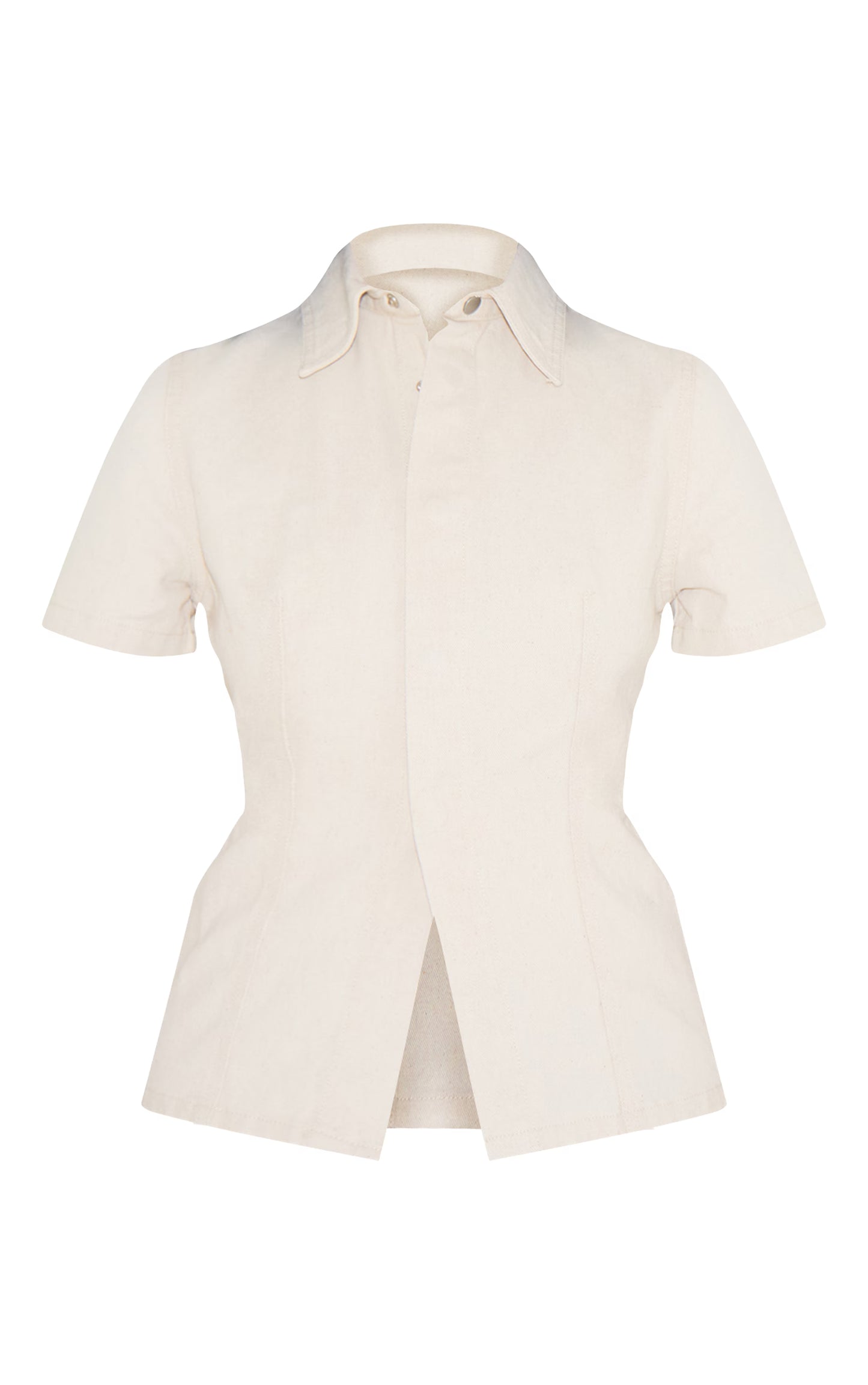 Ecru Linen Look Denim Button Up Shirt