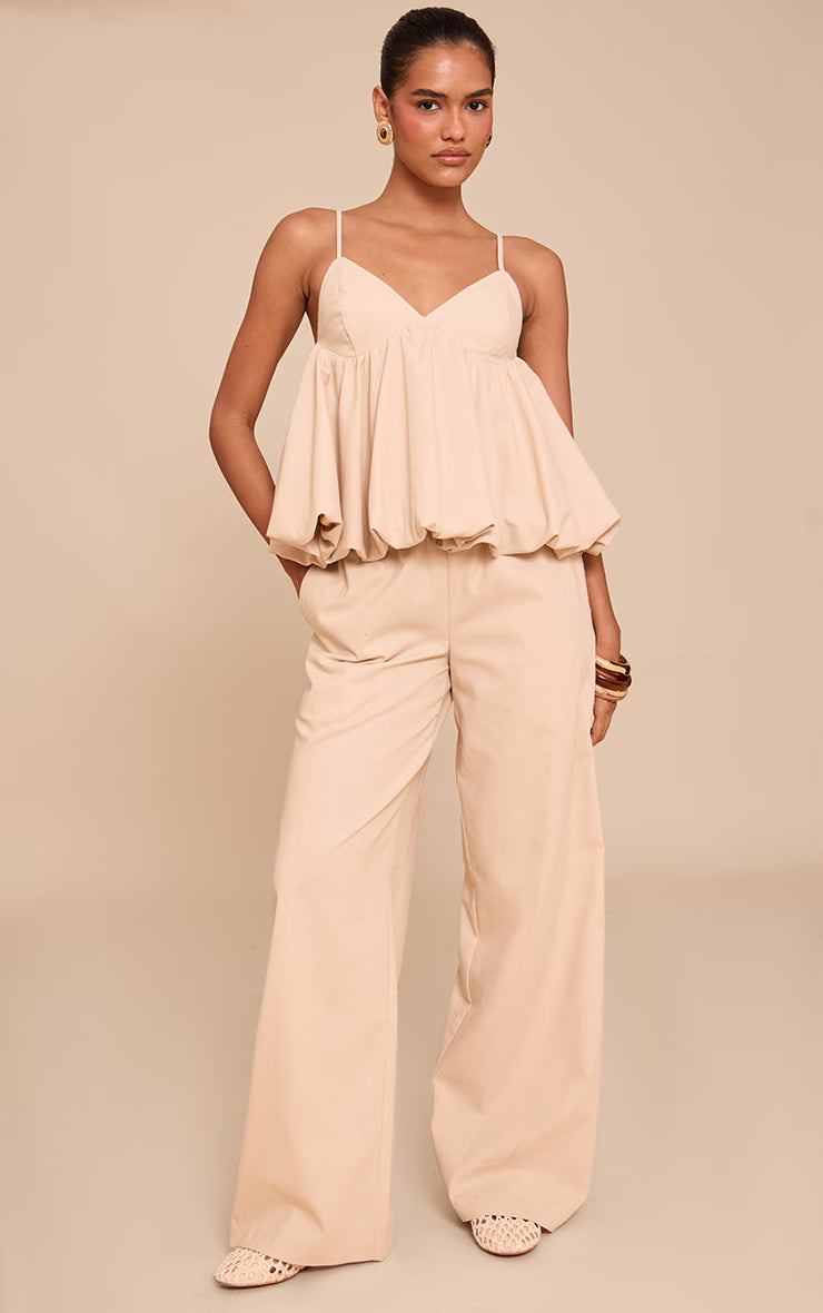 Sand Strappy Puffball Cami Top