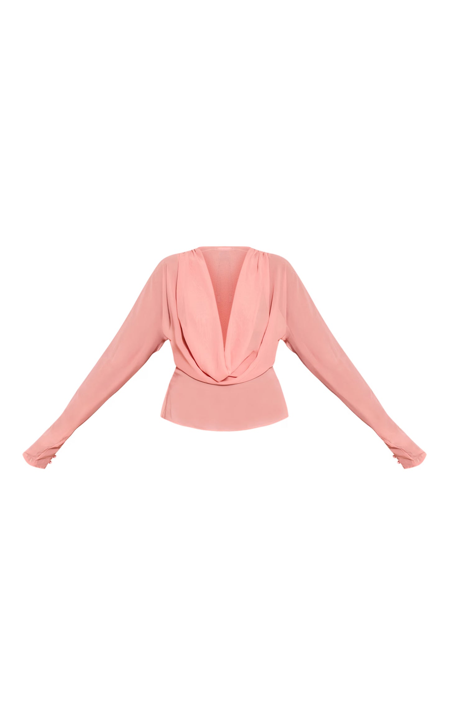 Peach Chiffon Cowl Neck Long Sleeve Blouse