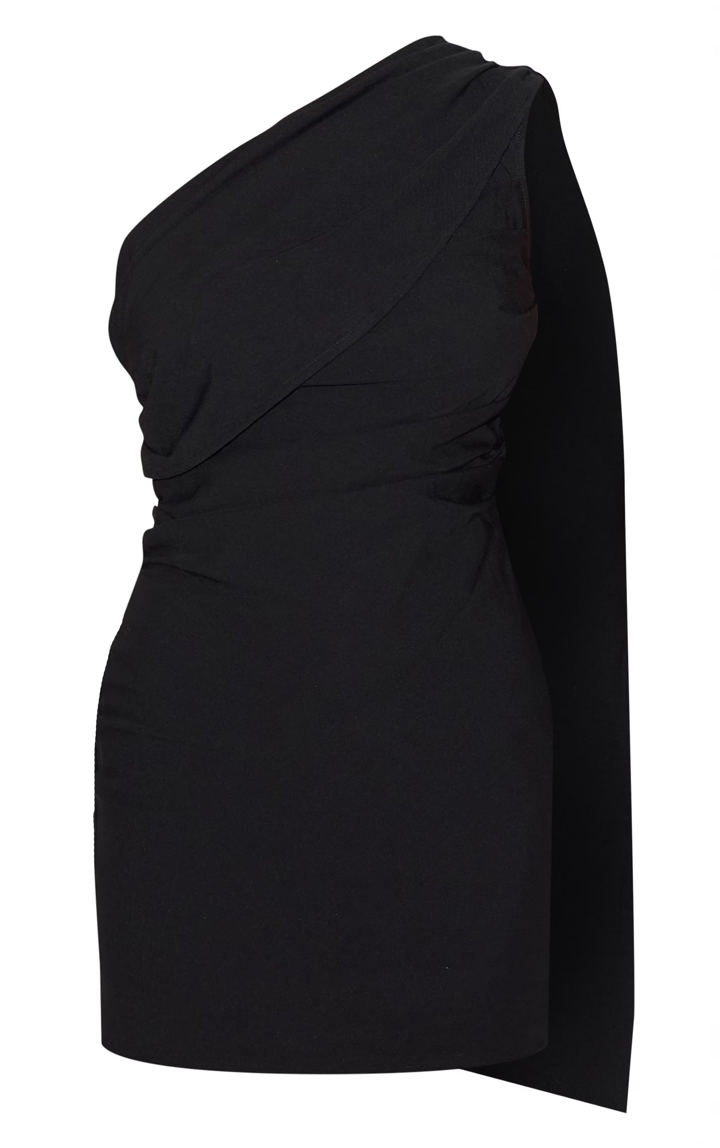 Black Woven Drape Shoulder Mini Dress