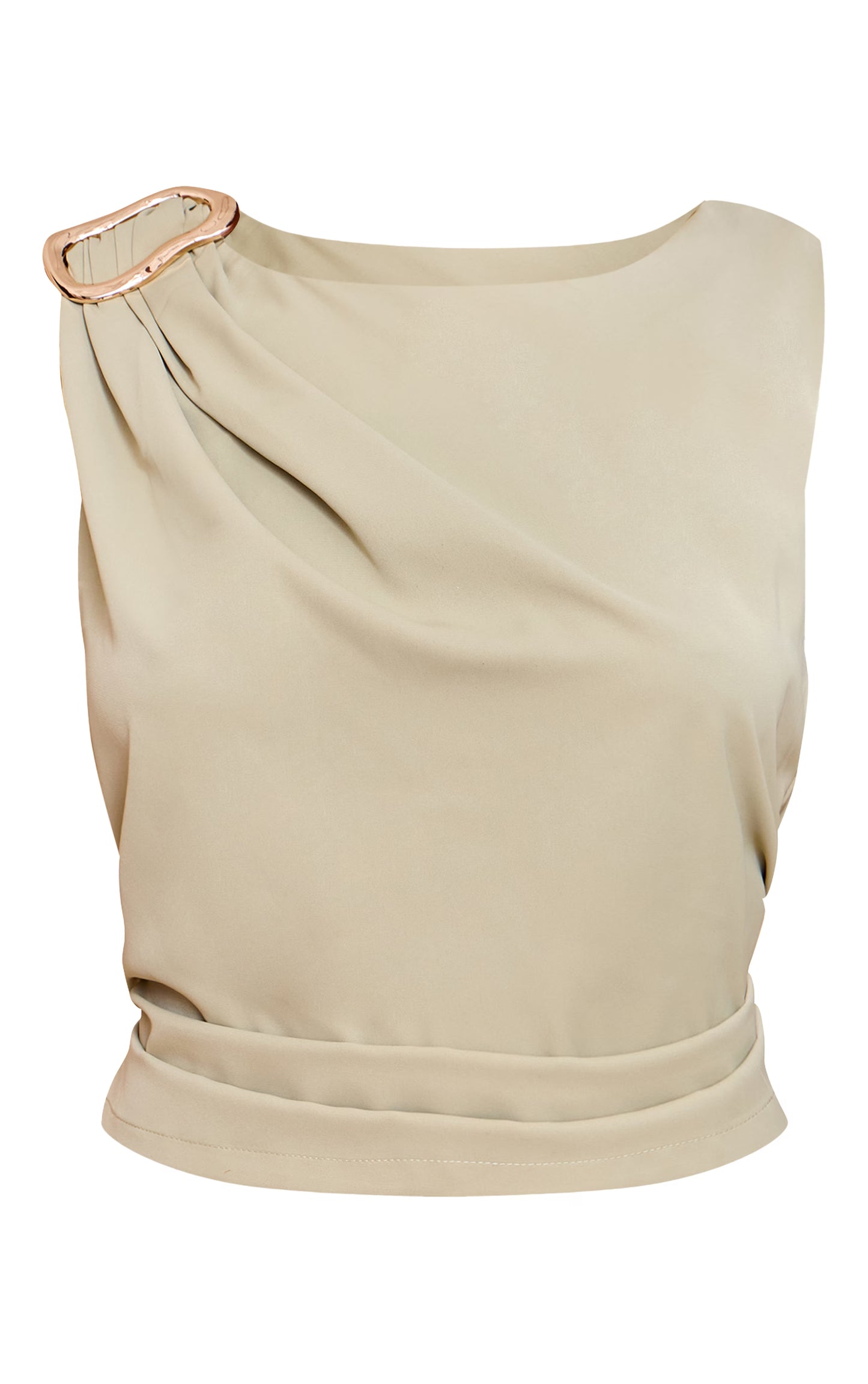 Sage Green Abstract Trim Detail Sleeveless Top