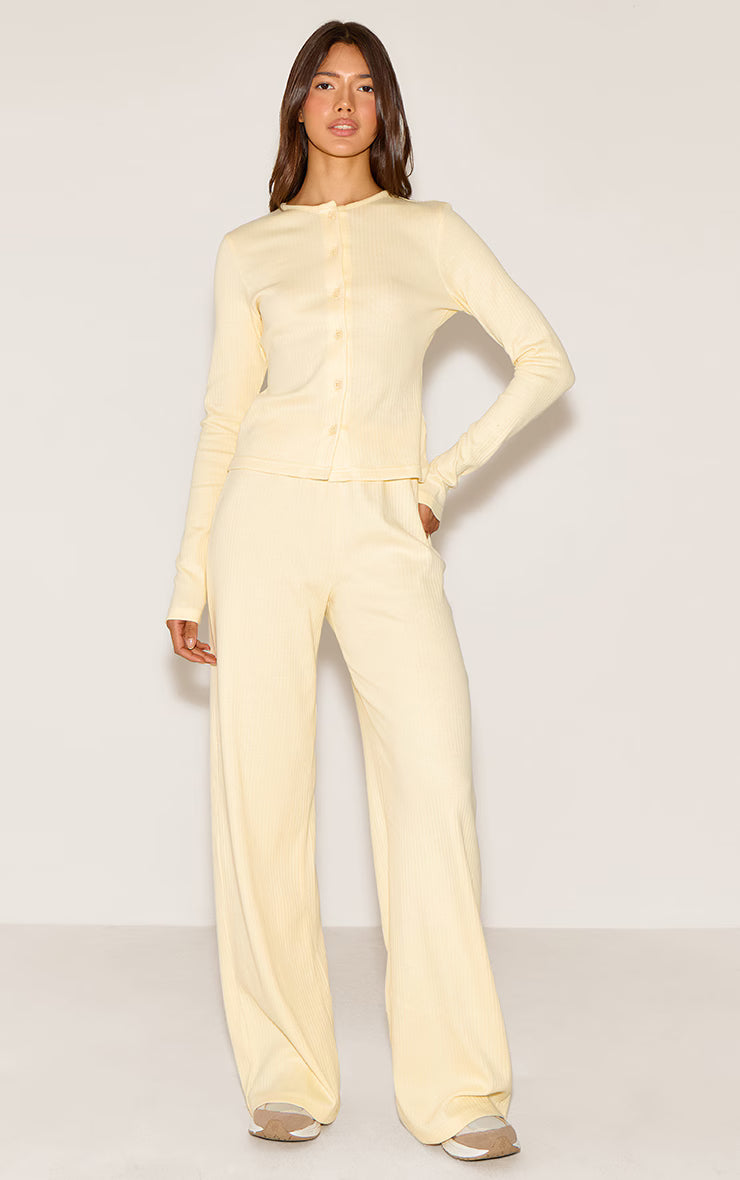 Almond Button Up Ribbed Long Sleeve Cardigan
