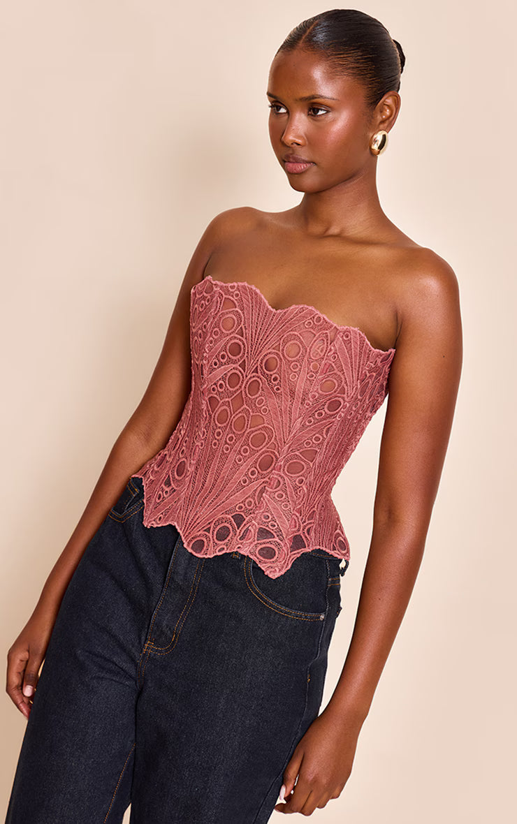 Rose Textured Sheer Floral Lace Corset