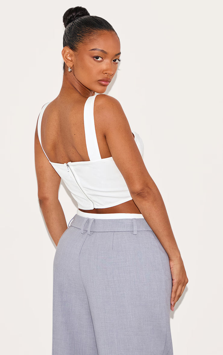 Shape White Woven Corset Detail Crop Top