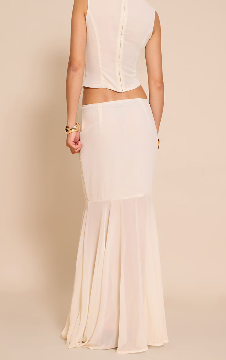 Almond Chiffon Fishtail Maxi Skirt