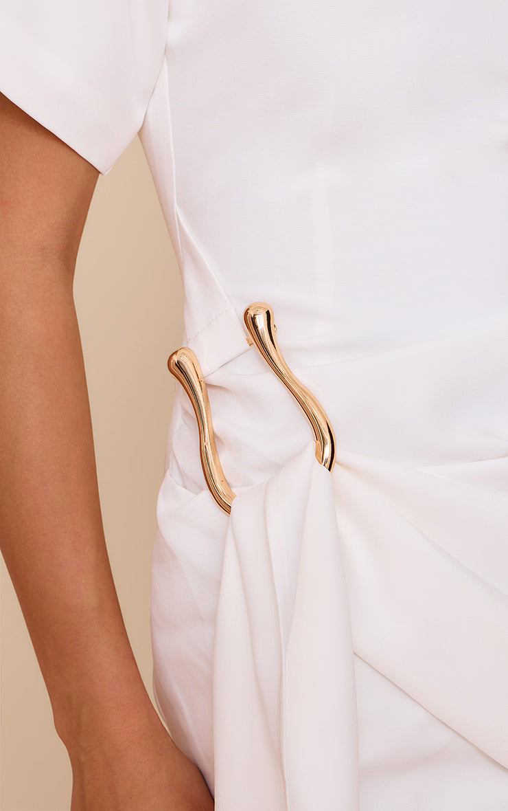 Cream Woven Trim Wrap Mini Dress