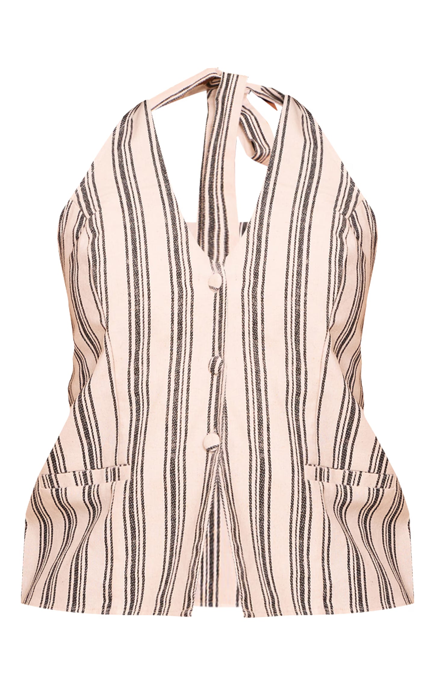 Natural Textured Stripe Halter Tie Back Vest