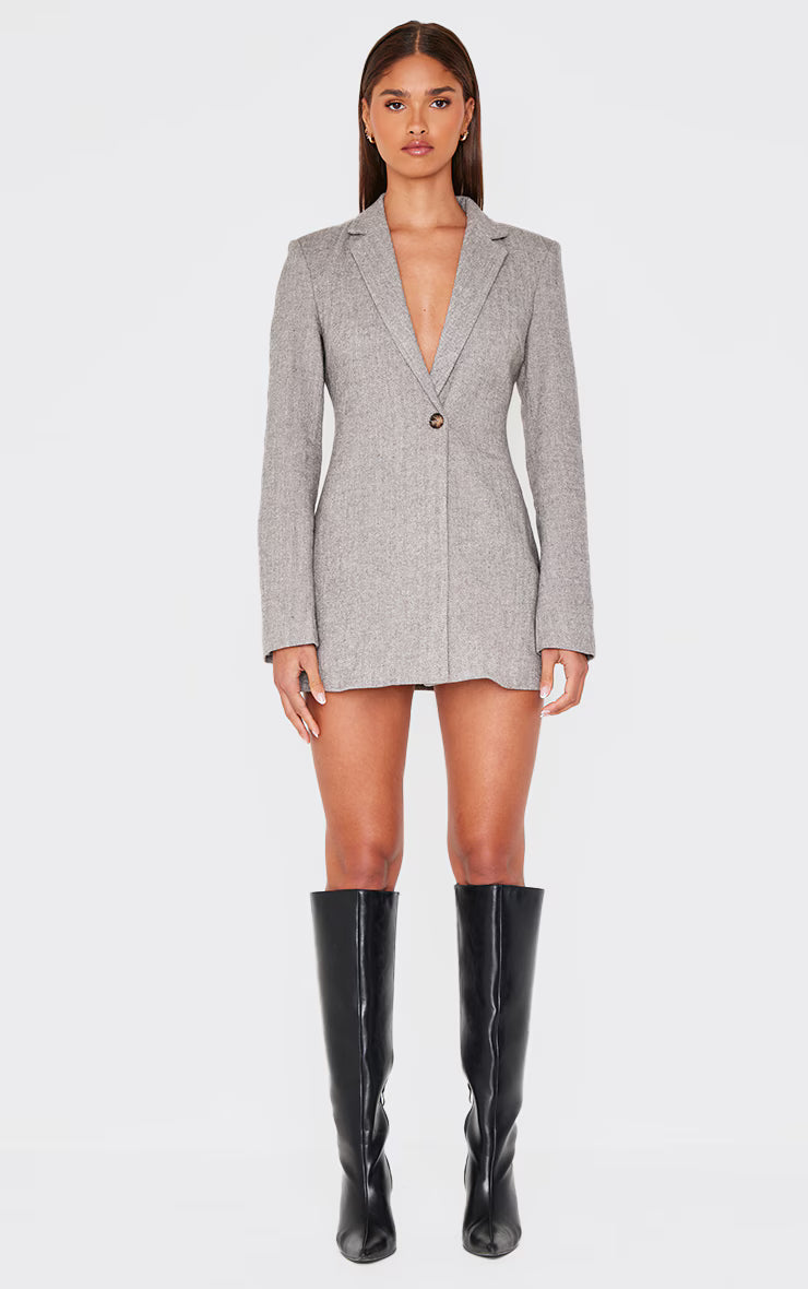 Grey Structured Long Sleeve Blazer Dress