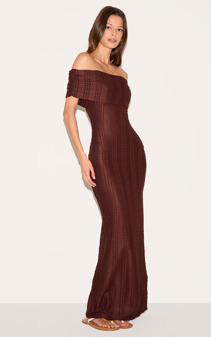 Chocolate Textured Bardot Maxi Dress