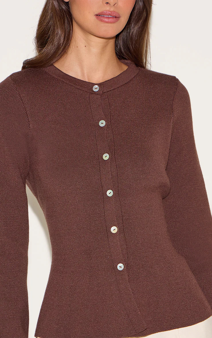 Mocha Compact Knit Peplum Cardigan