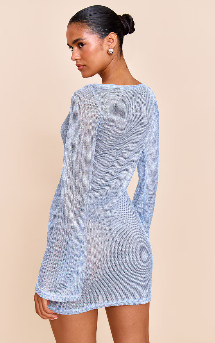 Blue Lurex Sequin Knit Mini Dress