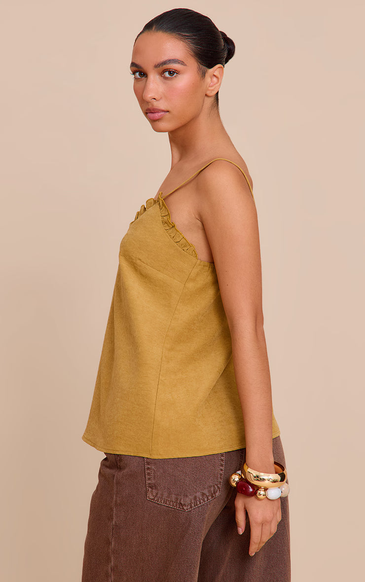 Deep Mustard Peach Skin Frill Detail Cami