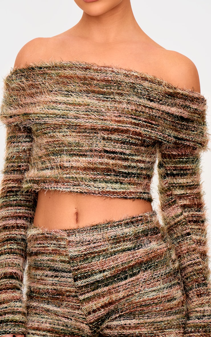 Multi Fluffy Textured Foldover Bardot Top