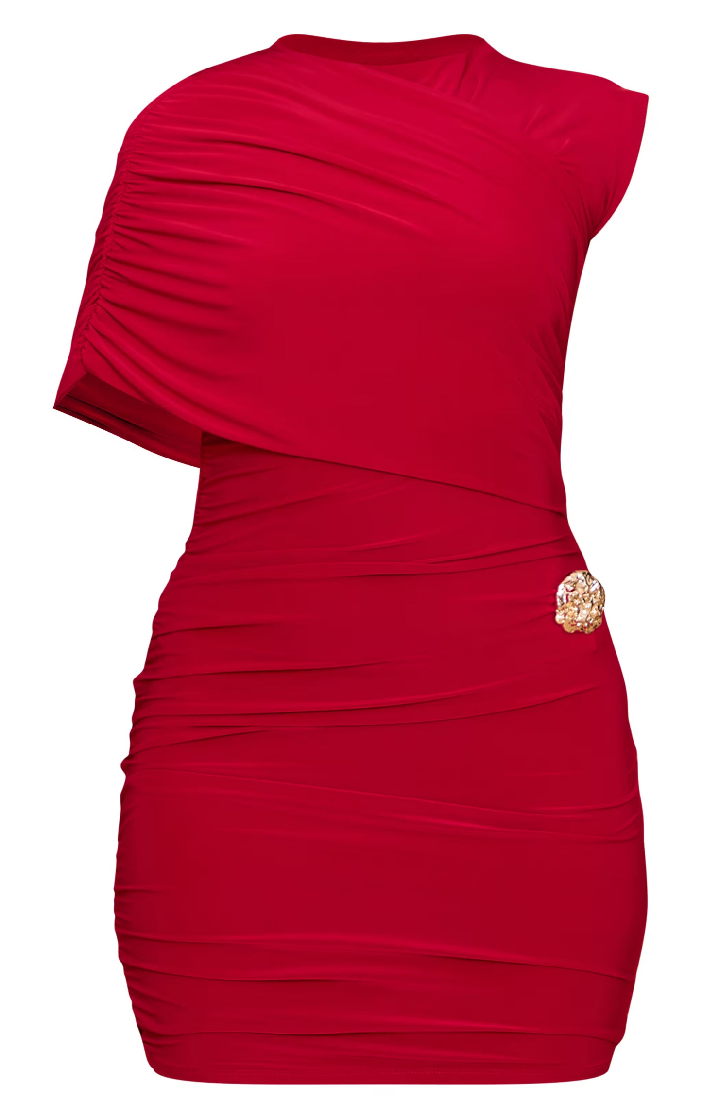 Red Double Layer Shoulder Detail Mini Dress