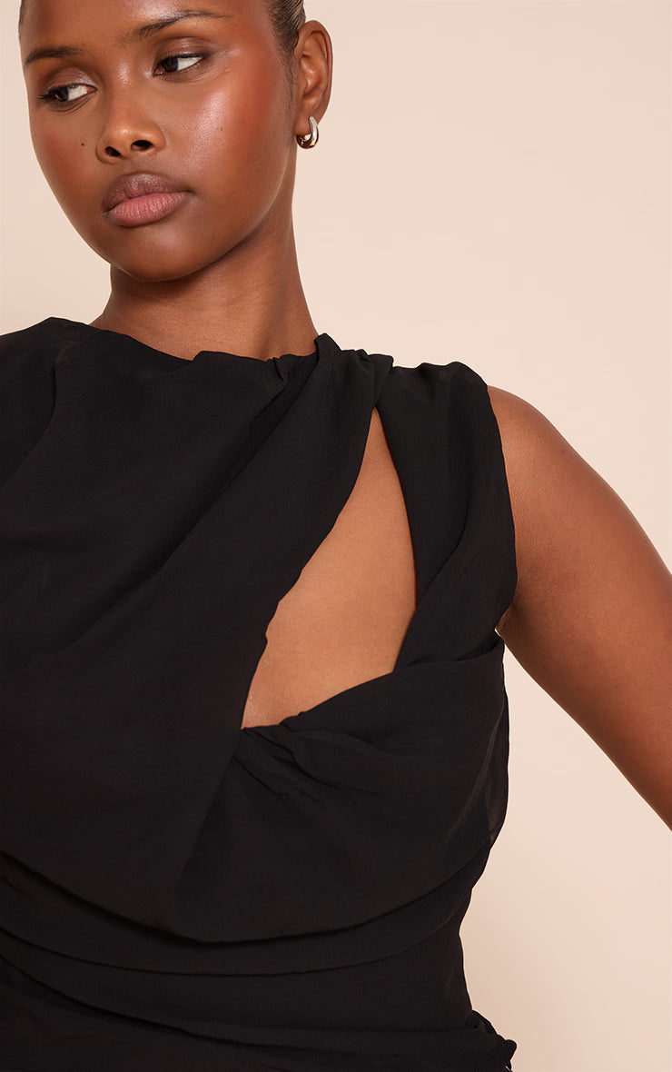 Black Chiffon Backless Top