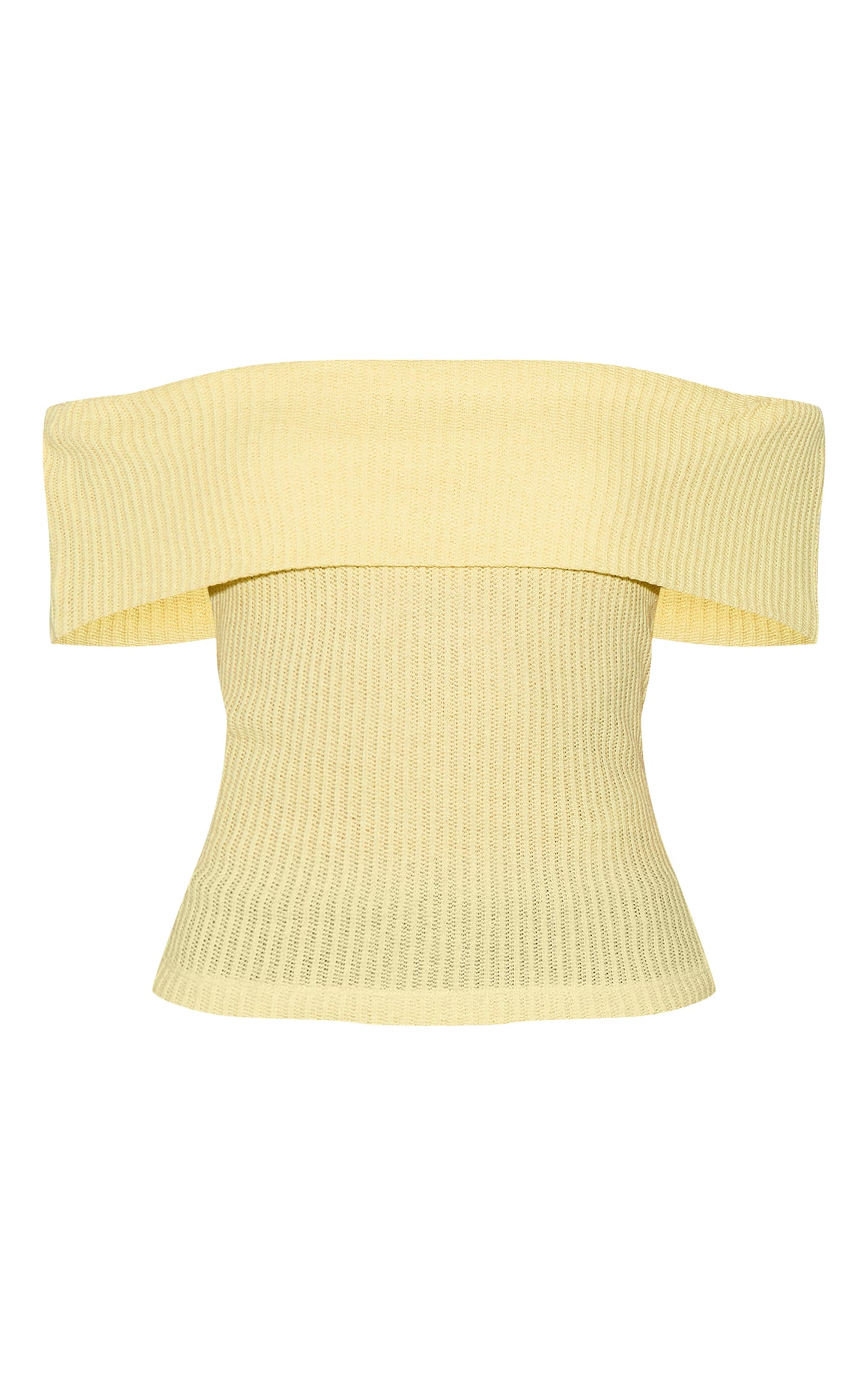 Lemon Textured Fold Over Detail Bardot Top