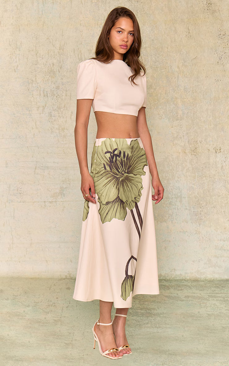 Ecru Look Puff Sleeve Crop Top