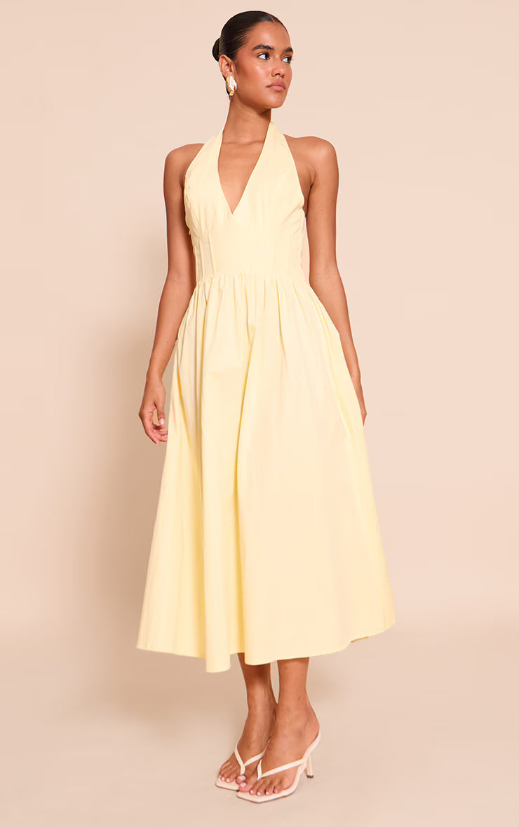 Lemon Woven Halterneck Sleeveless Midaxi Dress