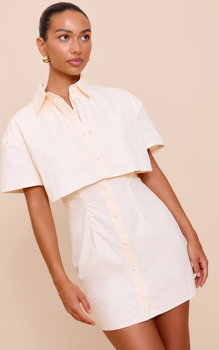 Cream Overlay Detail Shift Dress