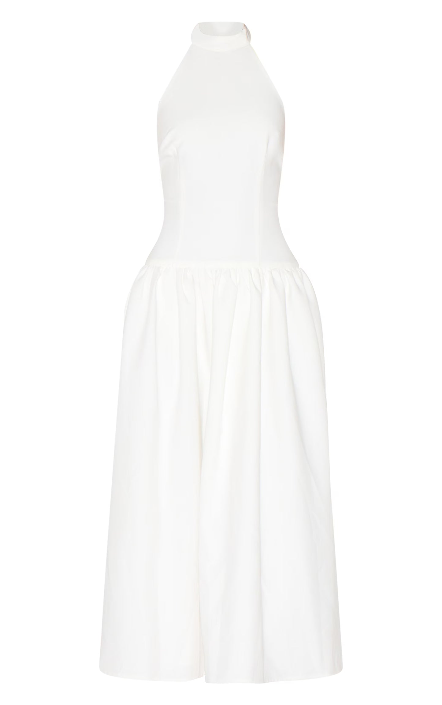 White Tailored High Neck Midaxi Dress