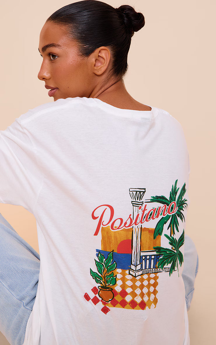 White Positano Graphic Oversized T-shirt