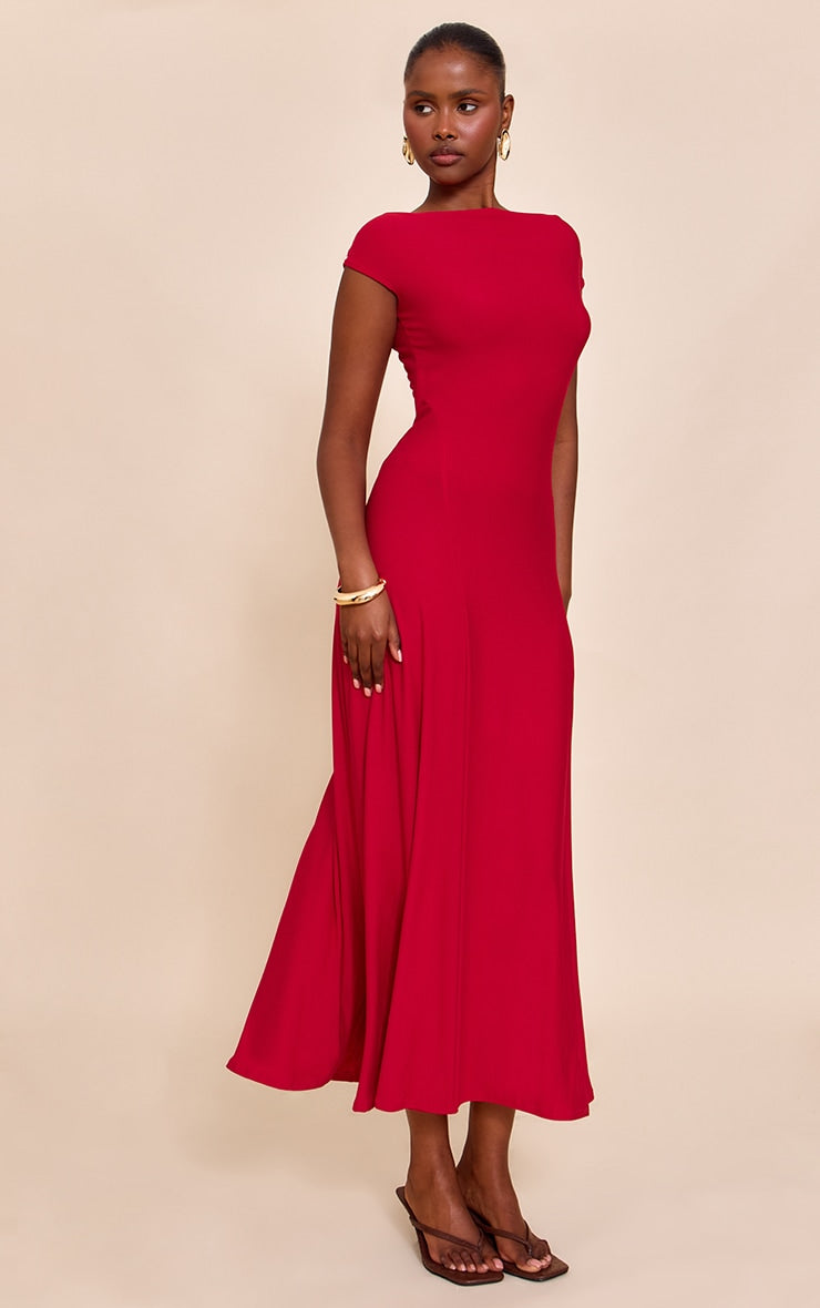 Red Asymmetric Panelled Floaty Maxi Dress