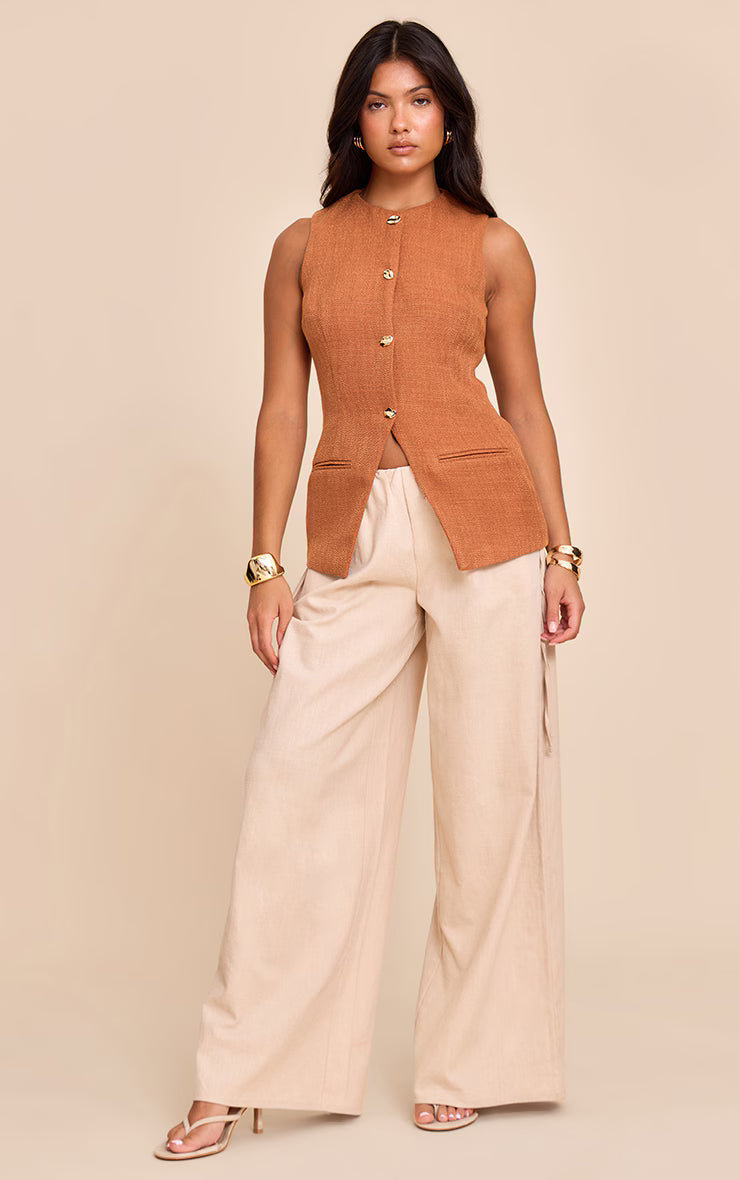 Rust Button Up Sleeveless Vest