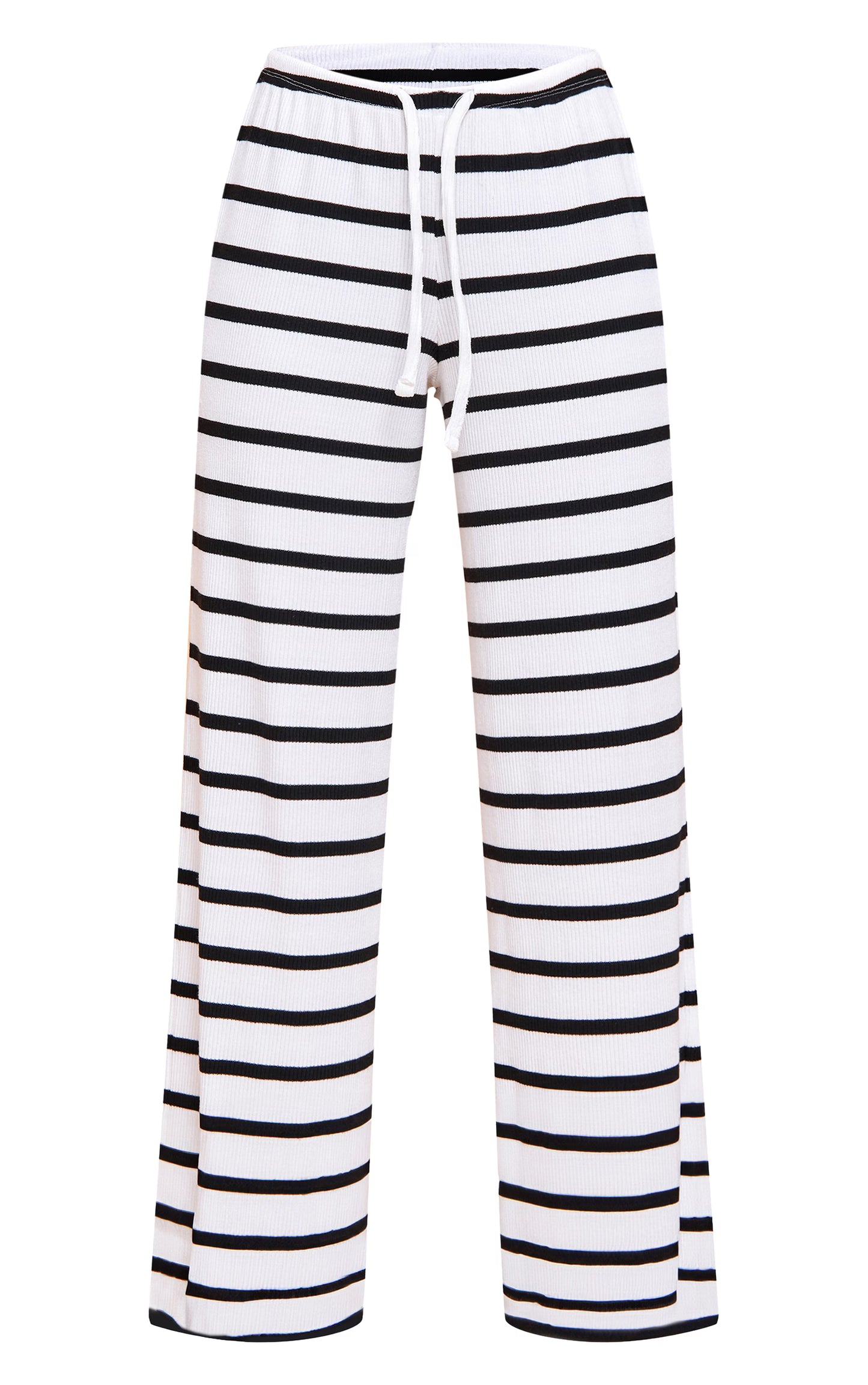 Black Striped Drawstring Slouchy Wide Leg Pants