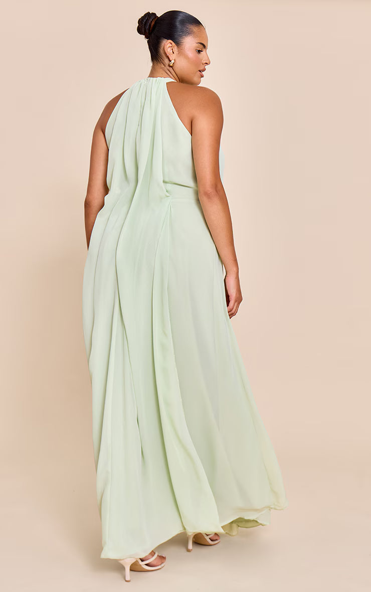Plus Lime Chiffon Extreme Pleated Maxi Dress
