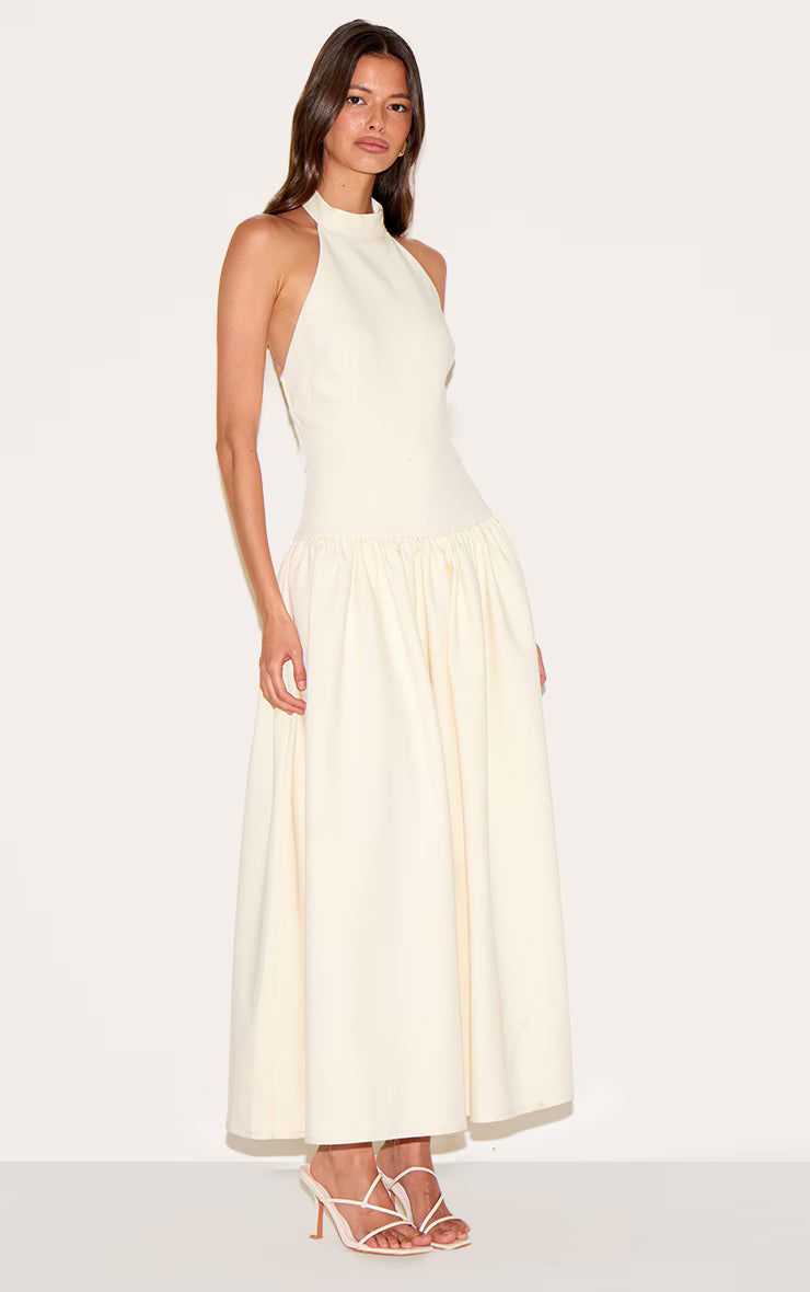 Lemon Tailored High Neck Midaxi Dress
