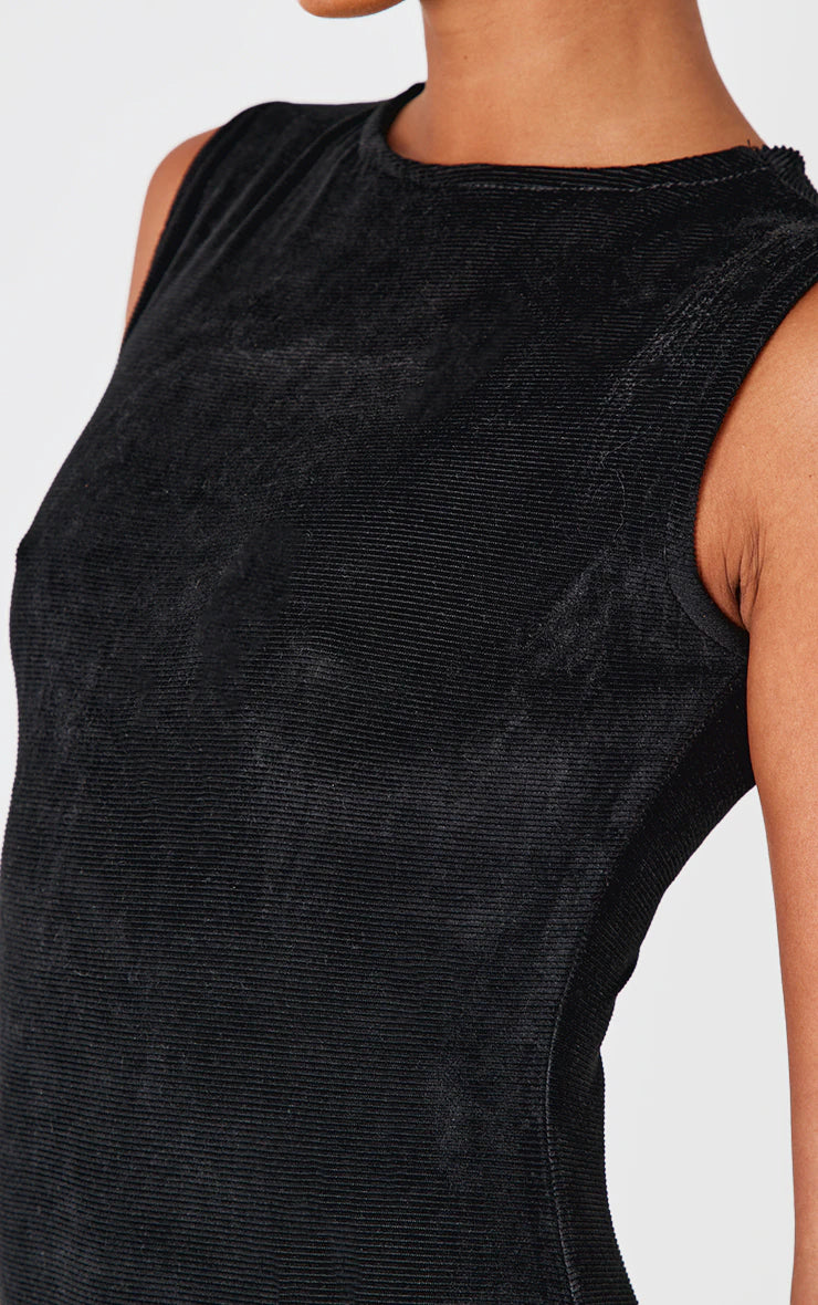 Black Cord Boat Neck Mini Dress