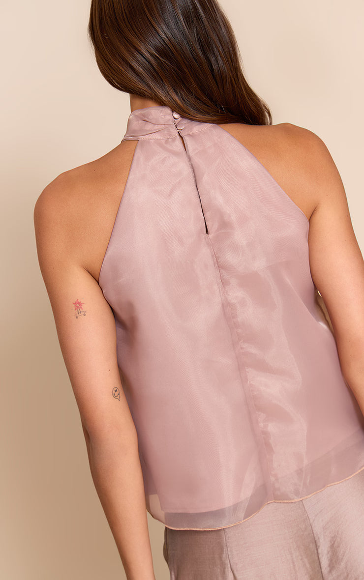 Mauve Chiffon High Neck Sleeveless Cami Top
