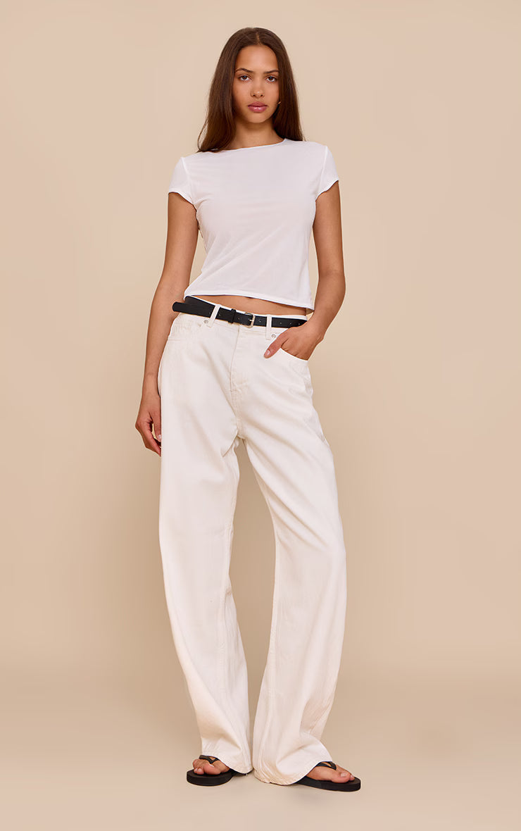 Ivory Stretch Chiffon Cap Sleeve Fitted T Shirt