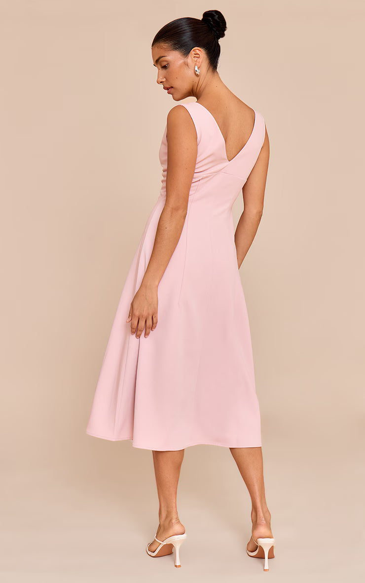 Petite Pale Rose Plunge Button Up Midi Dress