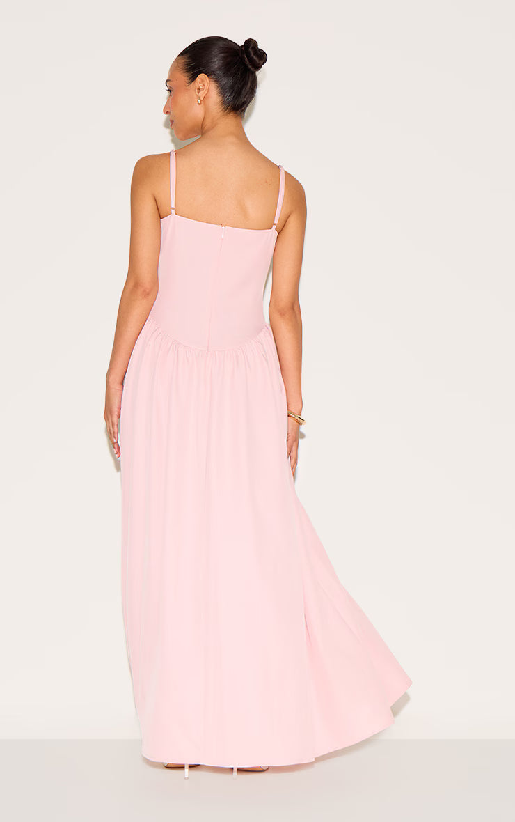 Petite Pale Rose Strappy Corset Detail Pleated Midi Dress