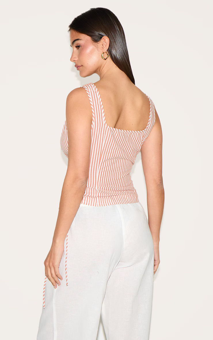 Red Striped Cowl Neck Tie Sides Long Top