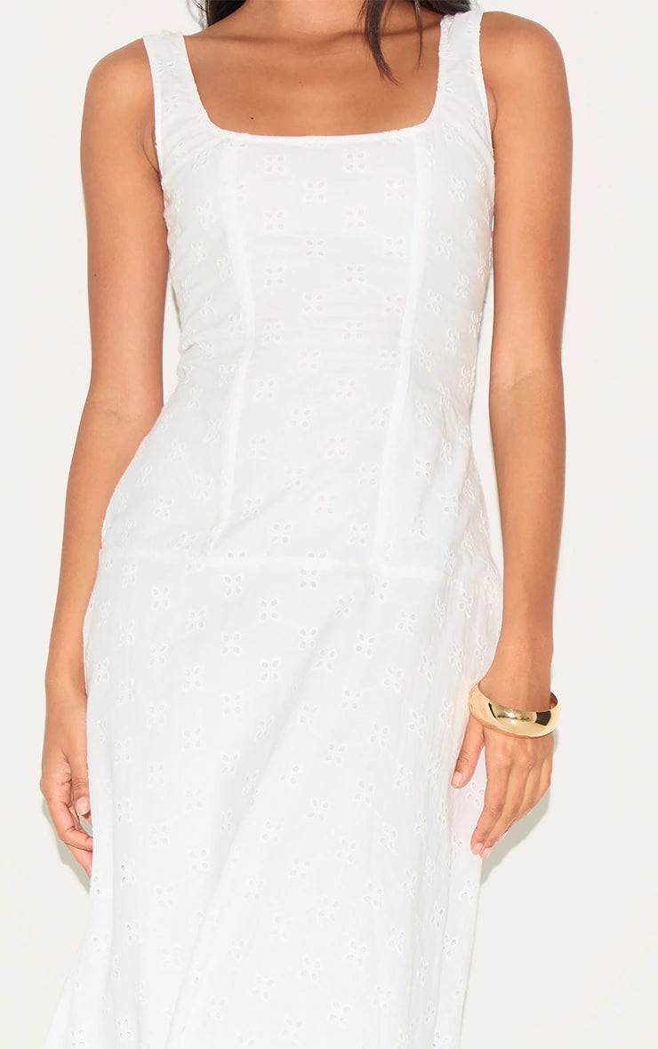 White Broderie Corset Midaxi Dress