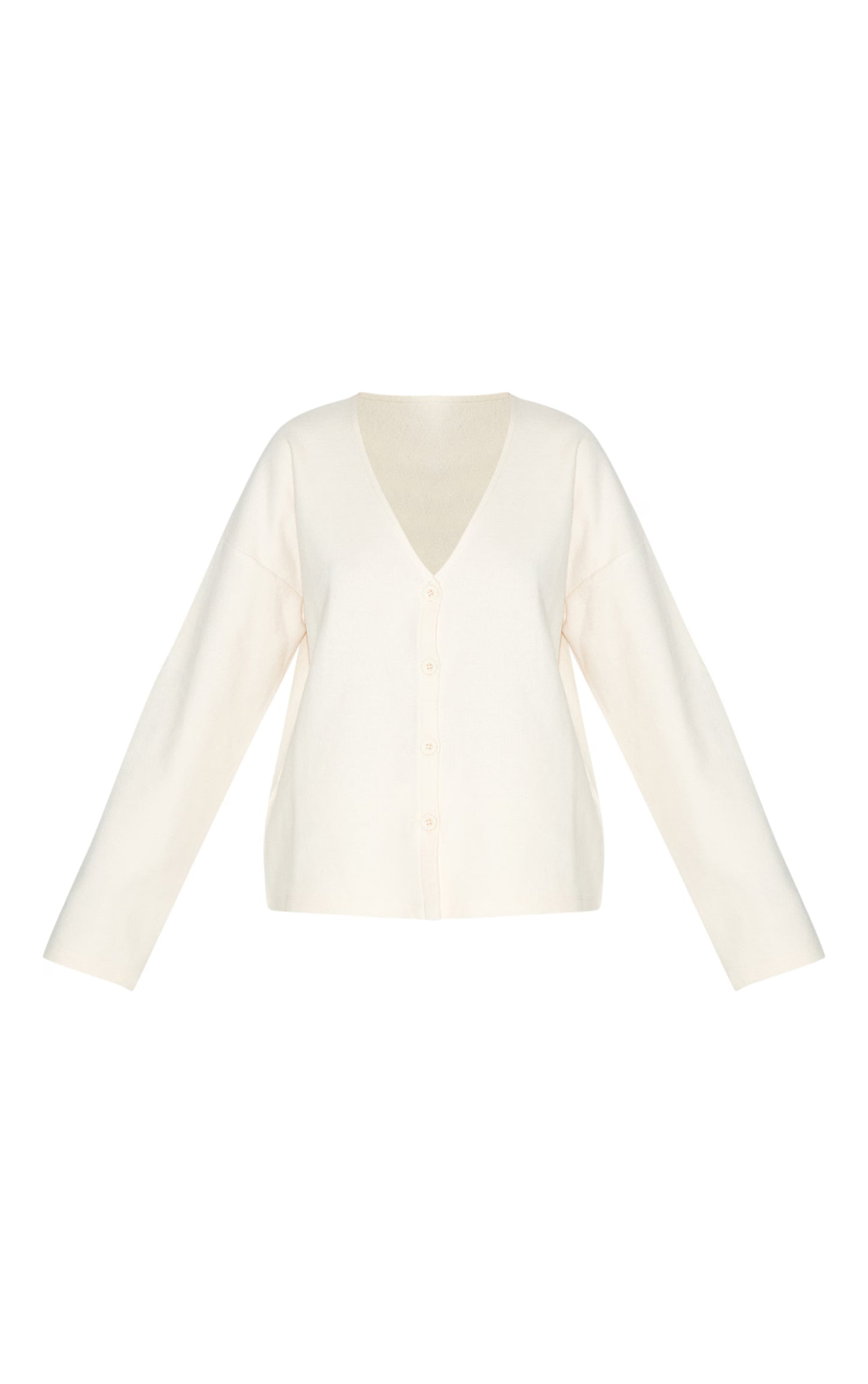 Cream Heavy Brushed Rib V Neck Button Up Cardigan