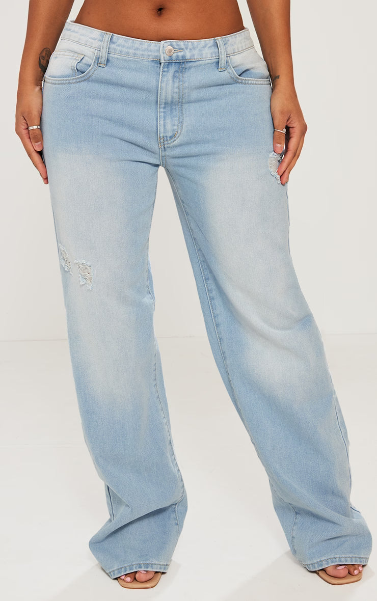 Shape Light Blue Washed Denim Wide Leg Jeans