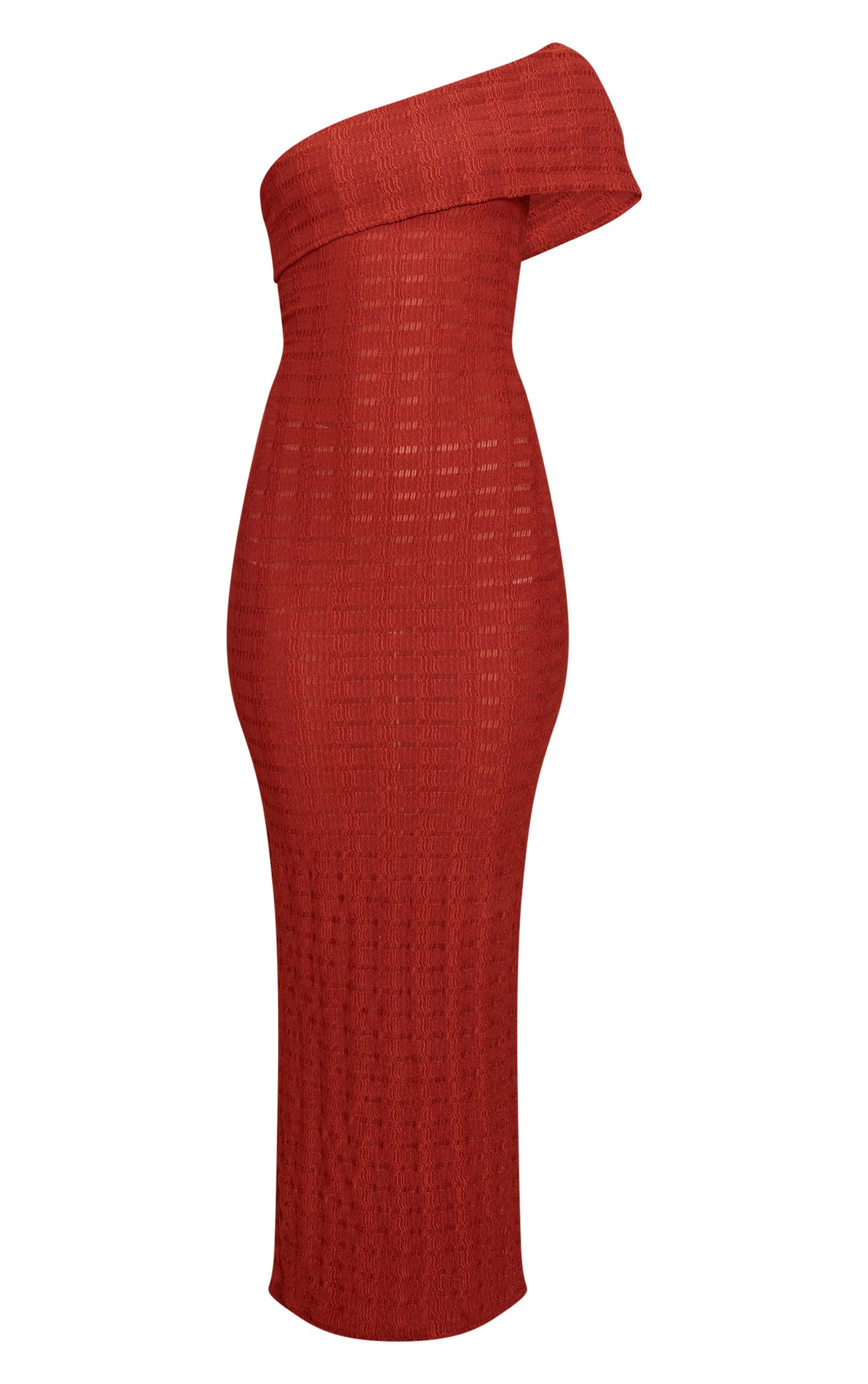 Rust Textured One Shoulder Sleeveless Maxi Dress