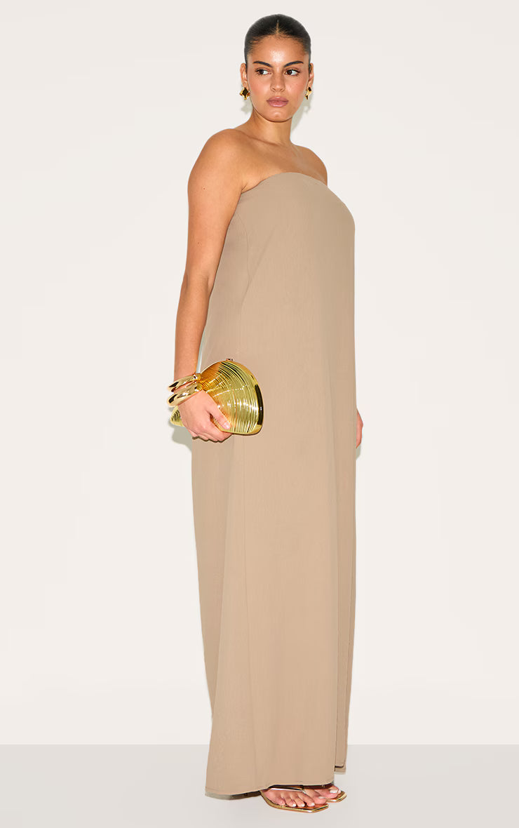 Plus Mushroom Floaty Woven Bandeau Maxi Dress