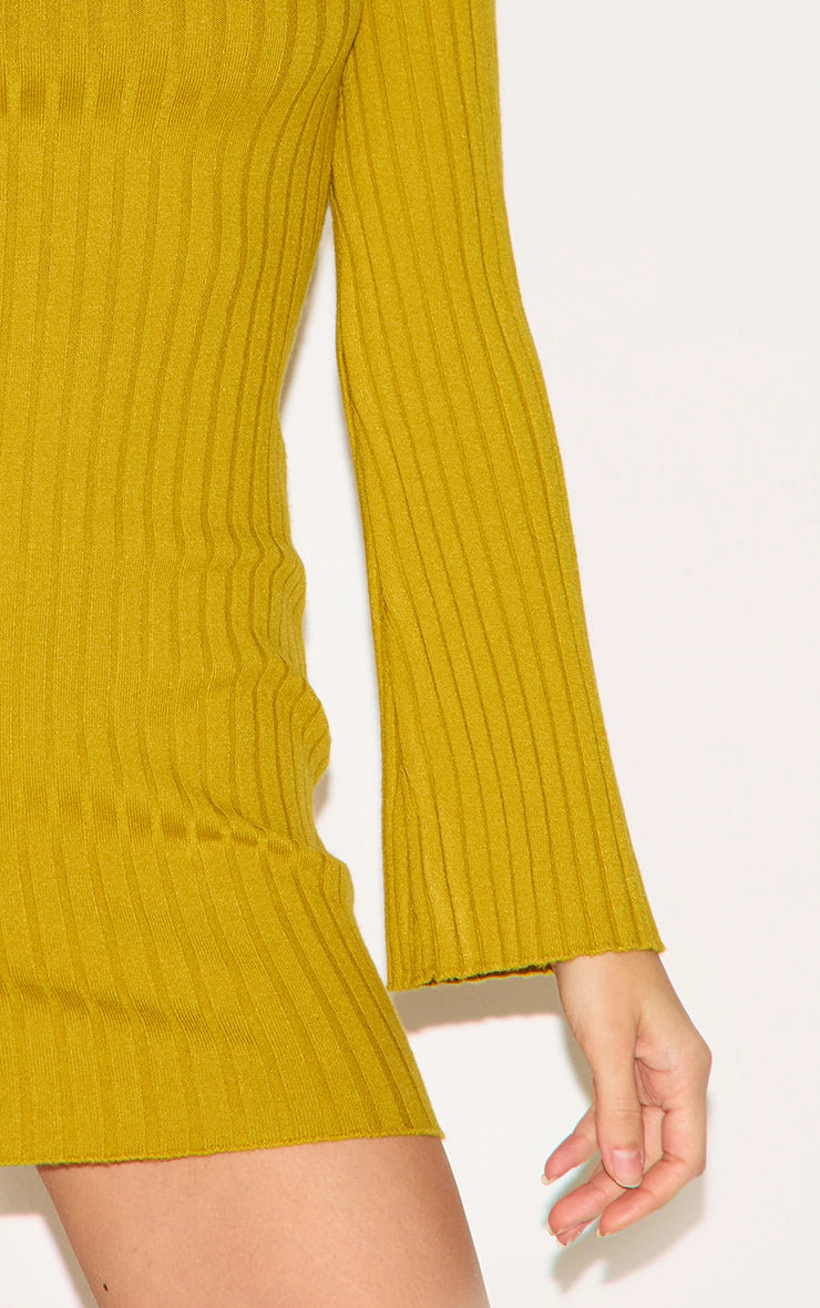 Olive Ribbed Knit Mini Dress