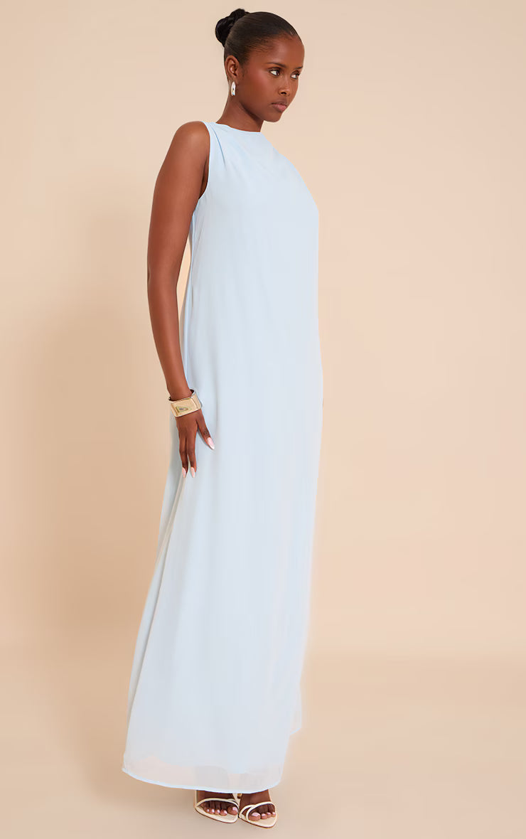 Baby Blue Chiffon Floaty Sleeveless Maxi Dress