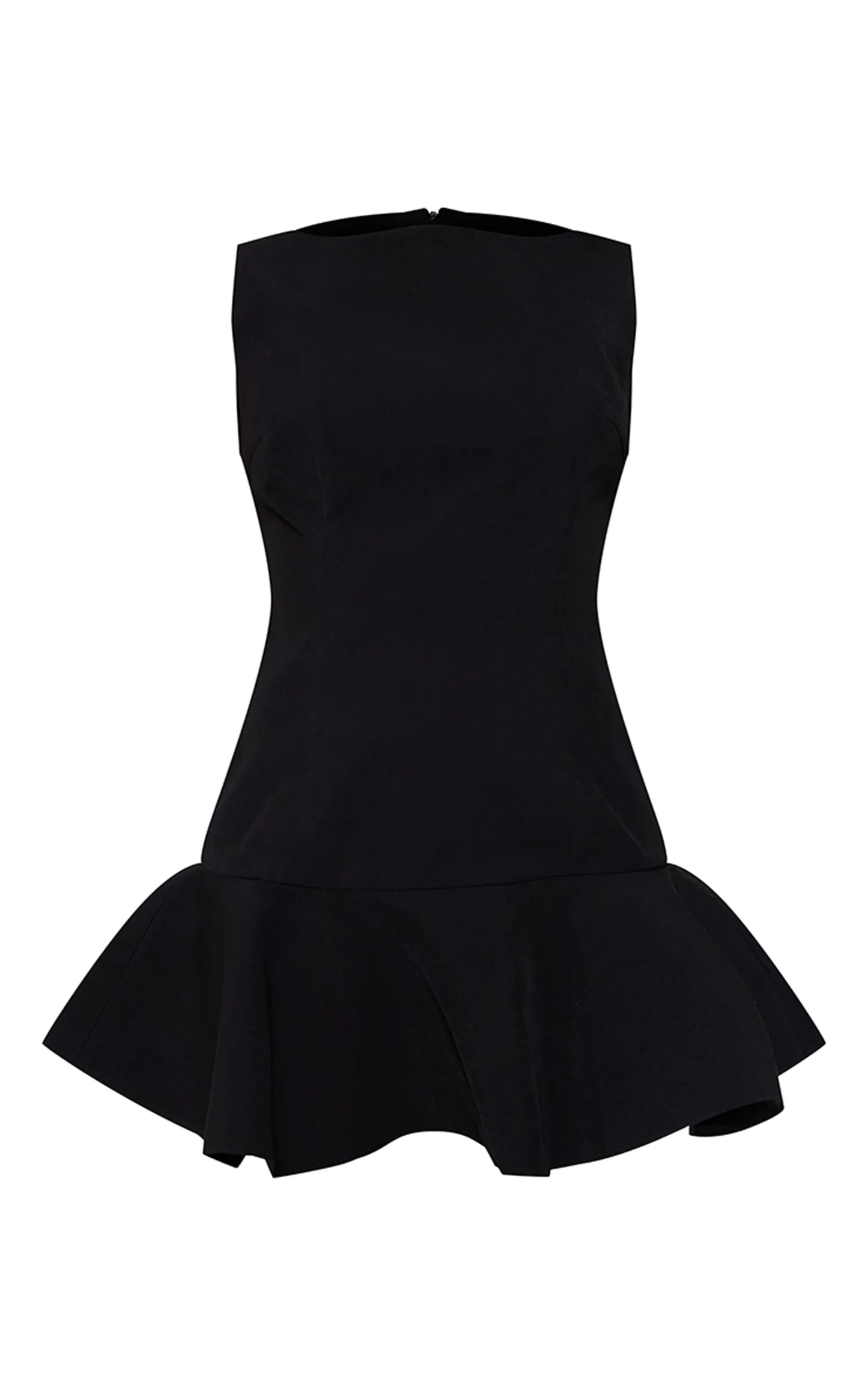 Premium Black Racer Frill Hem Bodycon Dress