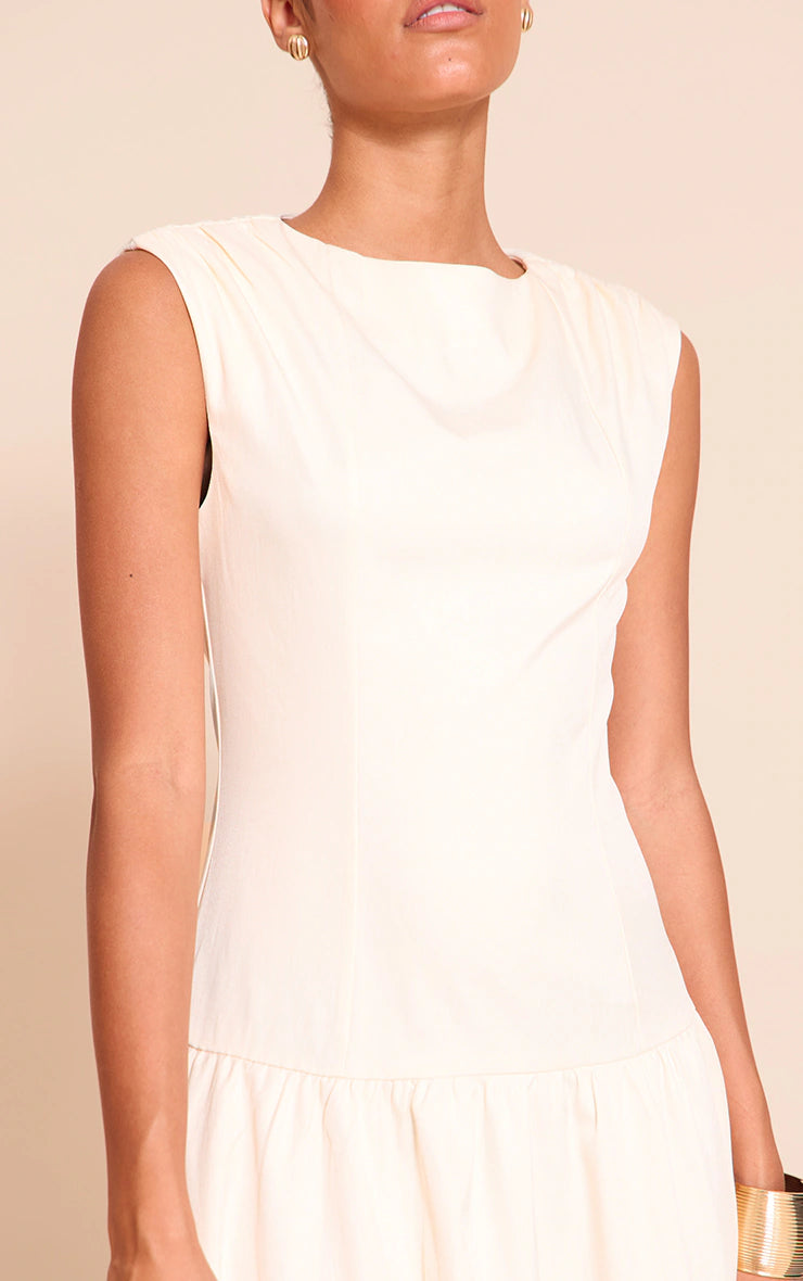 Cream Woven Boat Neck Dropped Waist Maxi Dress