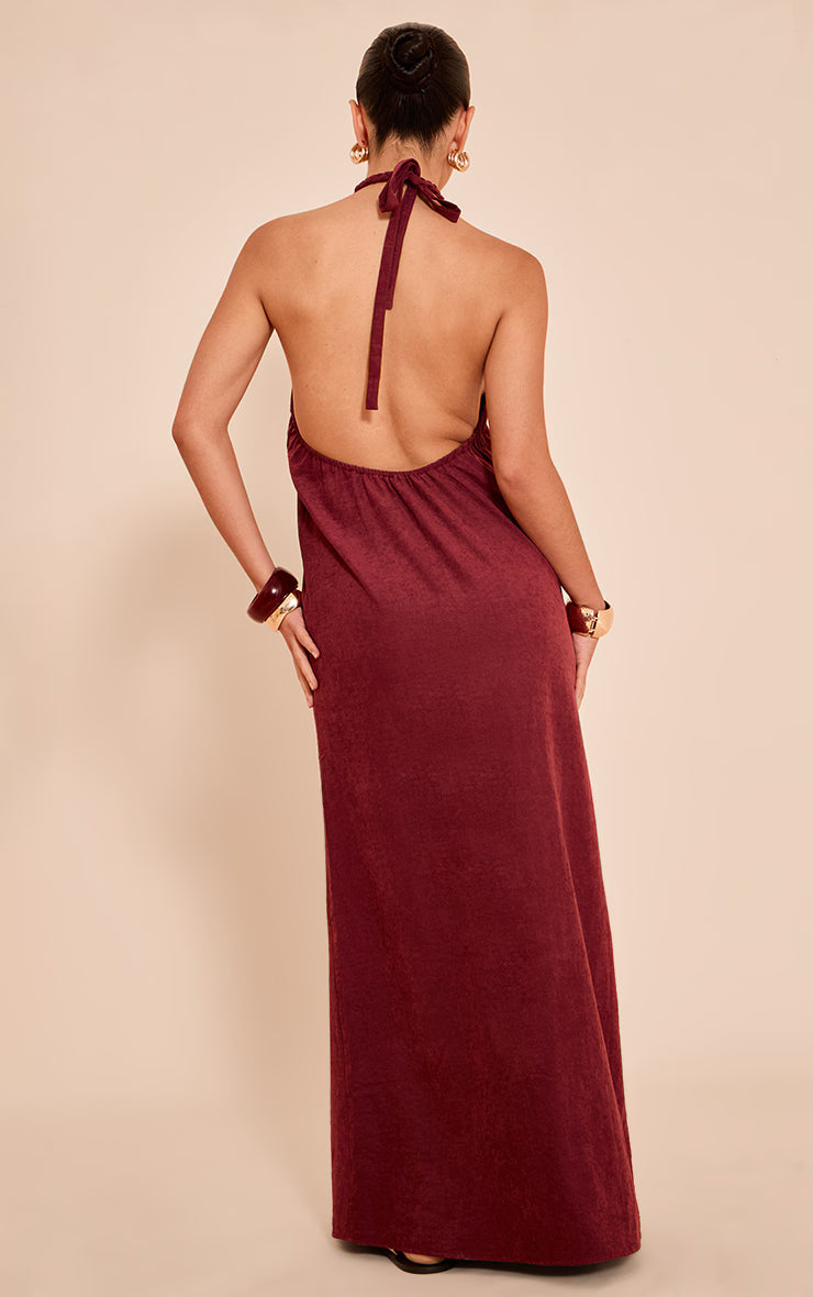 Rust Textured Rope Halterneck Maxi Dress