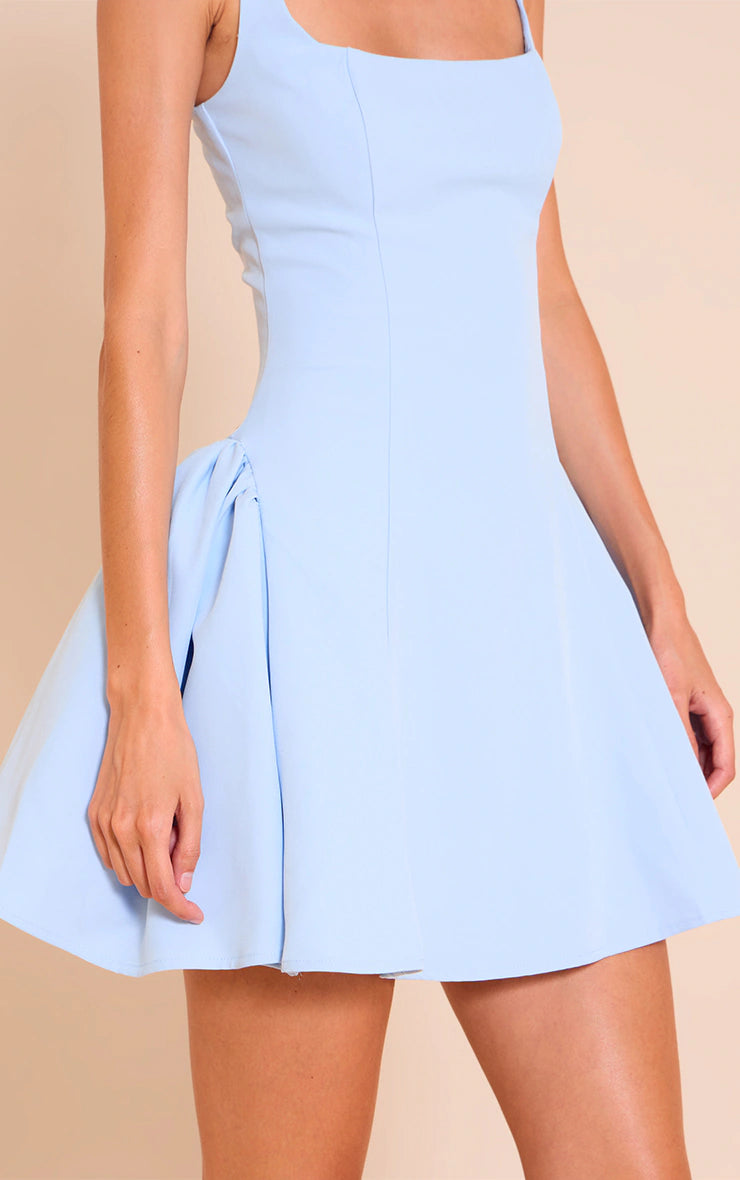 Pale Blue Woven Square Neck Shift Dress