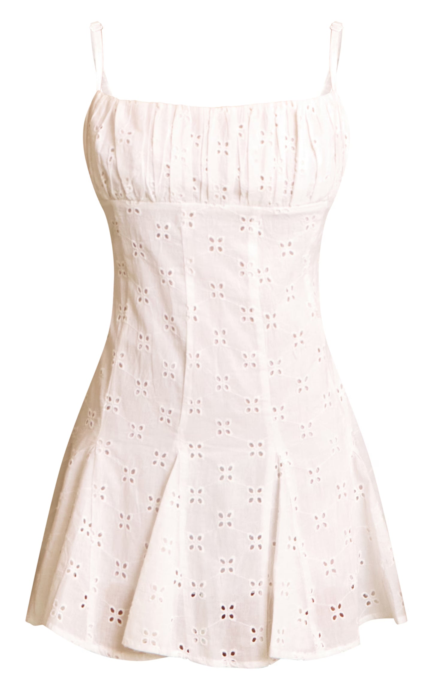 White Broderie Strappy Pleated Shift Dress