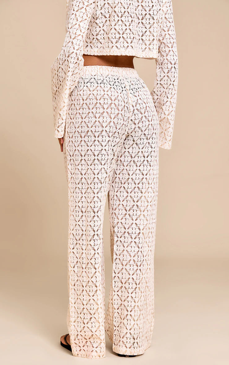 Cream Lace Straight Leg Pants